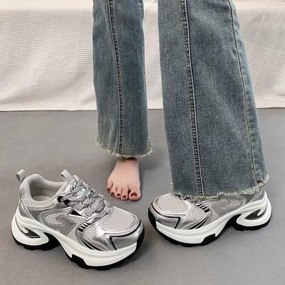 Popular Dad Shoes Women 2025 Summer New Versatile Thick-soled Small Man Height Increase Mesh Breathable Casual Sports Shoes