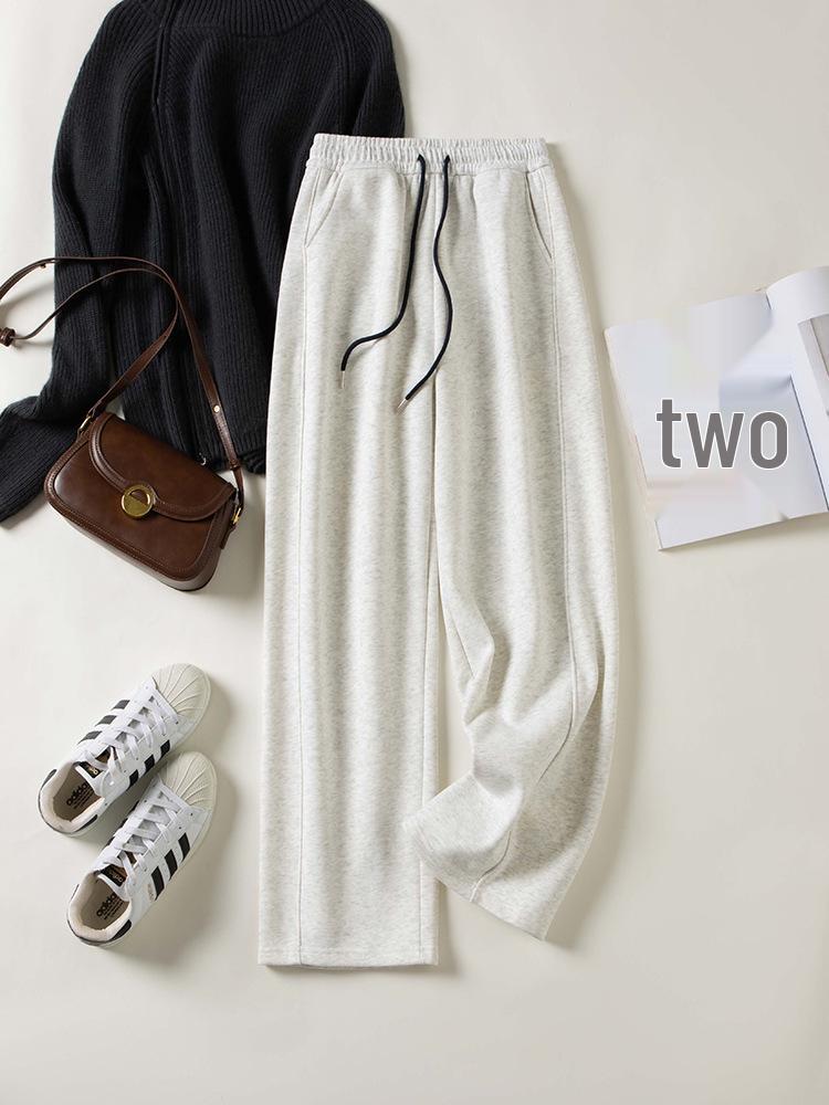 

2025 Winter High-Waisted Thickened Coral Fleece Wide-Leg Pants: Slimming, Warm, Casual Wear for Women Large серый/белый