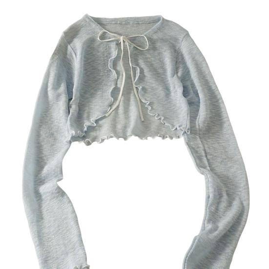 Sun Knit Cardigan for Women Tie Front Long Sleeve Sheer Mesh Beach