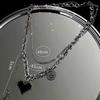 Valentine's Day Black Mosaic Heart & Peach Heart Double-Layer Hip Hop Necklace