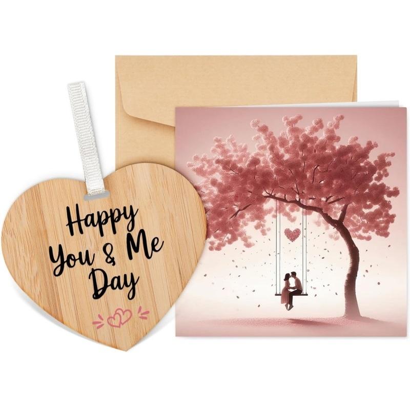 

Happy You & Me Day Wooden Heart Ornament with Card & Envelope for Valentines 1