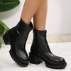 Women Fashion Boots Round Toe Platform Sole Square Heel Back Zipper Short Boots Retro All-match Waterproof Platform Autumn Boots
