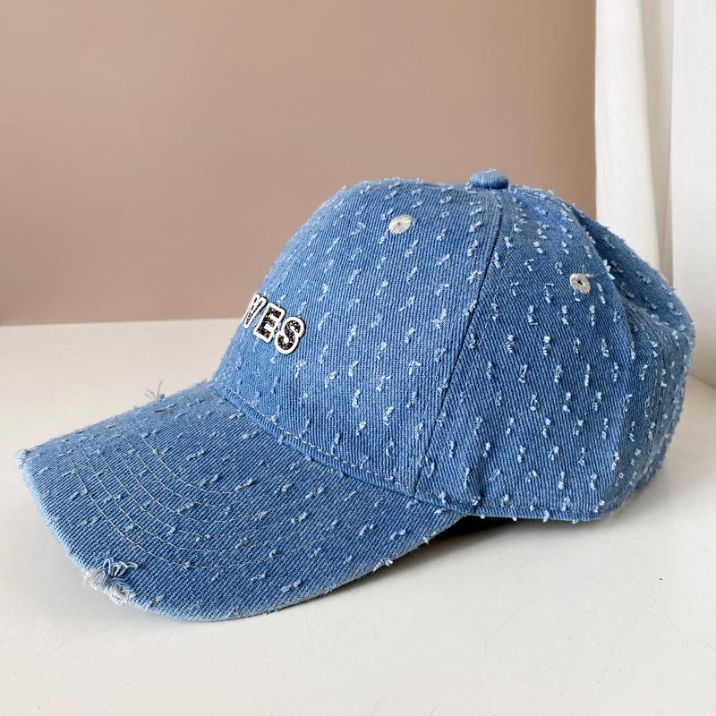 European and American Denim Rhinestone Alphabet Baseball Cap Men and Women Couples Four Seasons Curved Edge Cap Old Hole Sun Hat