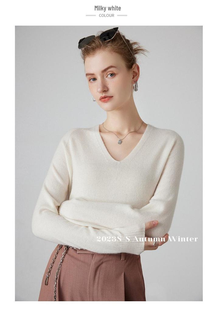 2023 Autumn/Winter Women's Cashmere V-Neck Loose Knit Sweater