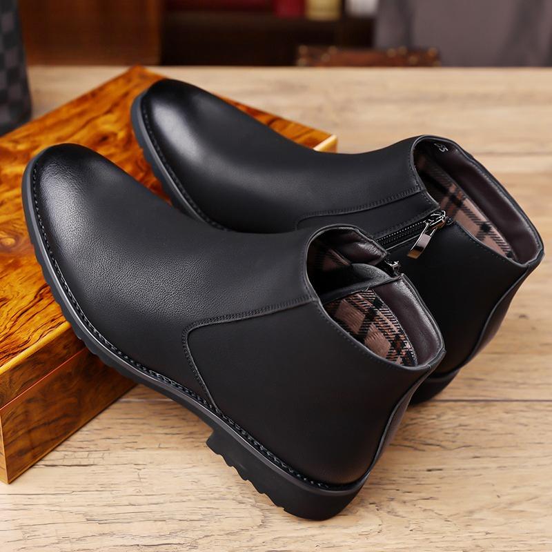 Moda Uomo Stivali Casual con Zip Laterale Punta Tonda Comodi Stivali Formali Antiscivolo Stivali per Camminata Quotidiana per Autunno e Inverno