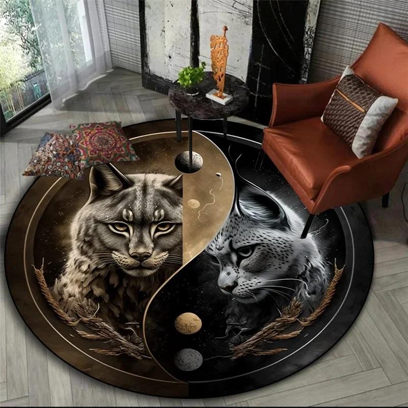 Animal Tiger Printed Circular Carpet Dragon Lion Tree of Life Living Room Bedroo Computer Chair Floor Mat Home Decoration Carpet
