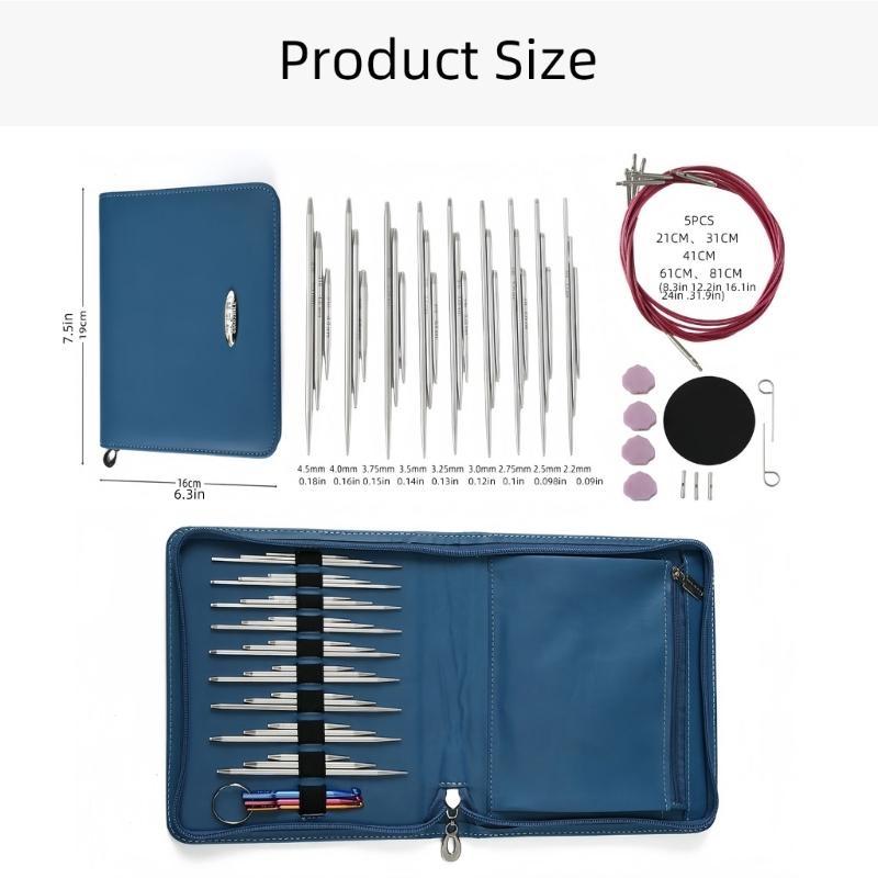 J0MC DIY Sweater Knitting Tool Accessories Kits for Handmade Crafts, Stainless Interchangeable Knitting Needle Set with Bag