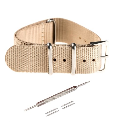 

Jumpsunfun 14mm NATO Strap, Nylon Military Watch Band, Replacement Bell, Khaki (Includes Replacement Instructions, Tool, and Spring Bars)