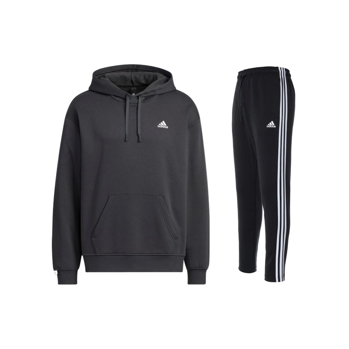 

Adidas Logo Kangaroo Pocket Hoodie And Vintage Knit Long Pants Casual Sports Set Men Hoodies And Pants Black IB2731+FK6884 S