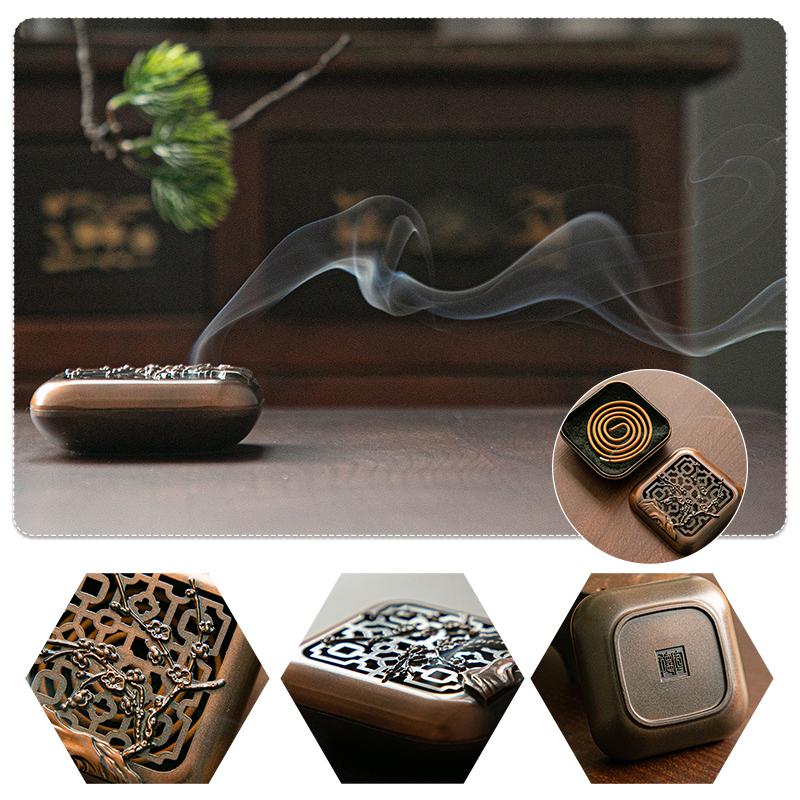 Alloy Retro Incense Box Coil Incense Burner Plum Blossom Bamboo Tea Ceremony Sandalwood Mini Burner Aromatherapy Home Decor