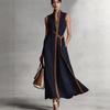 European and American summer stand-up collar sleeveless casual contrasting color loose dress