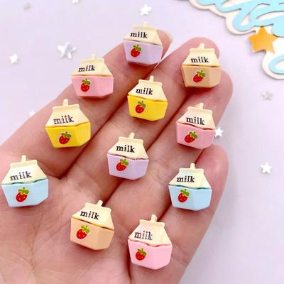 30pcs Mix Resin Mini Colorful Cartoon Strawberry Milk Box Figurines Flat Back Stones DIY Scrapbooks Bow Decor Accessories Crafts
