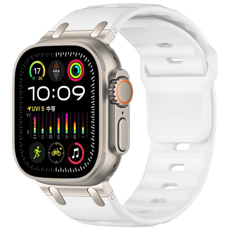 Customised Step-Style Solid Colour Silicone Sport Watch Band For Apple Watch 49mm/46mm/45mm/44mm, Adjustable Replacement Wrist Strap