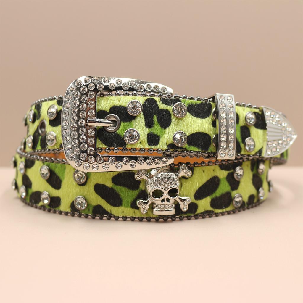 Cross Belt Leopard Print Western Rhinestone Belt Personalized Denim Woman Rivet Jeans Belt