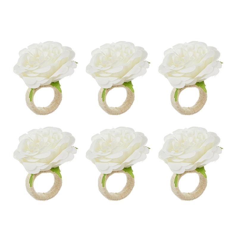 652F Set of 6 Artificial Flower Napkin Rings Elegant Tissue Holder for Dining and Parties Table Decorations for Weddings
