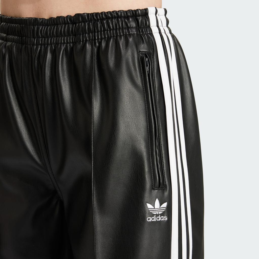 Adidas Originals Firebird Pleather Pants With Logo Pattern Side Stripes Outdoor Casual Sports Straight Loose Fit Pants Women Pants Black IY7245