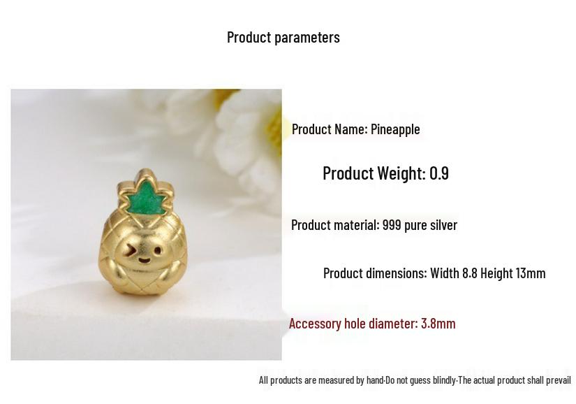 Sterling Silver 999 Pineapple Painted DIY Beads for Handmade Braided Ornaments