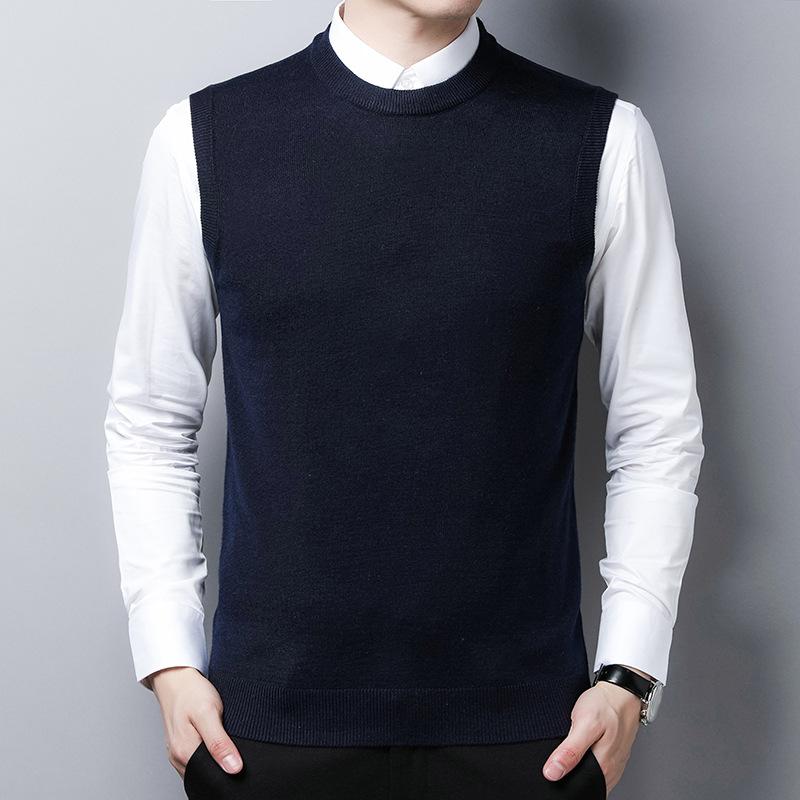Men S Winter Sleeveless Knit Vest Middle Aged Solid Sweater