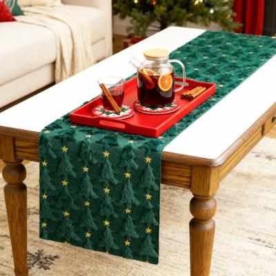 Runner de masă Pom de Crăciun Verde 13x72 in Pluș Moale Blană Artificială Jacquard Runner de masă pentru Decor de Sărbători Bucătărie Masă de Prânz