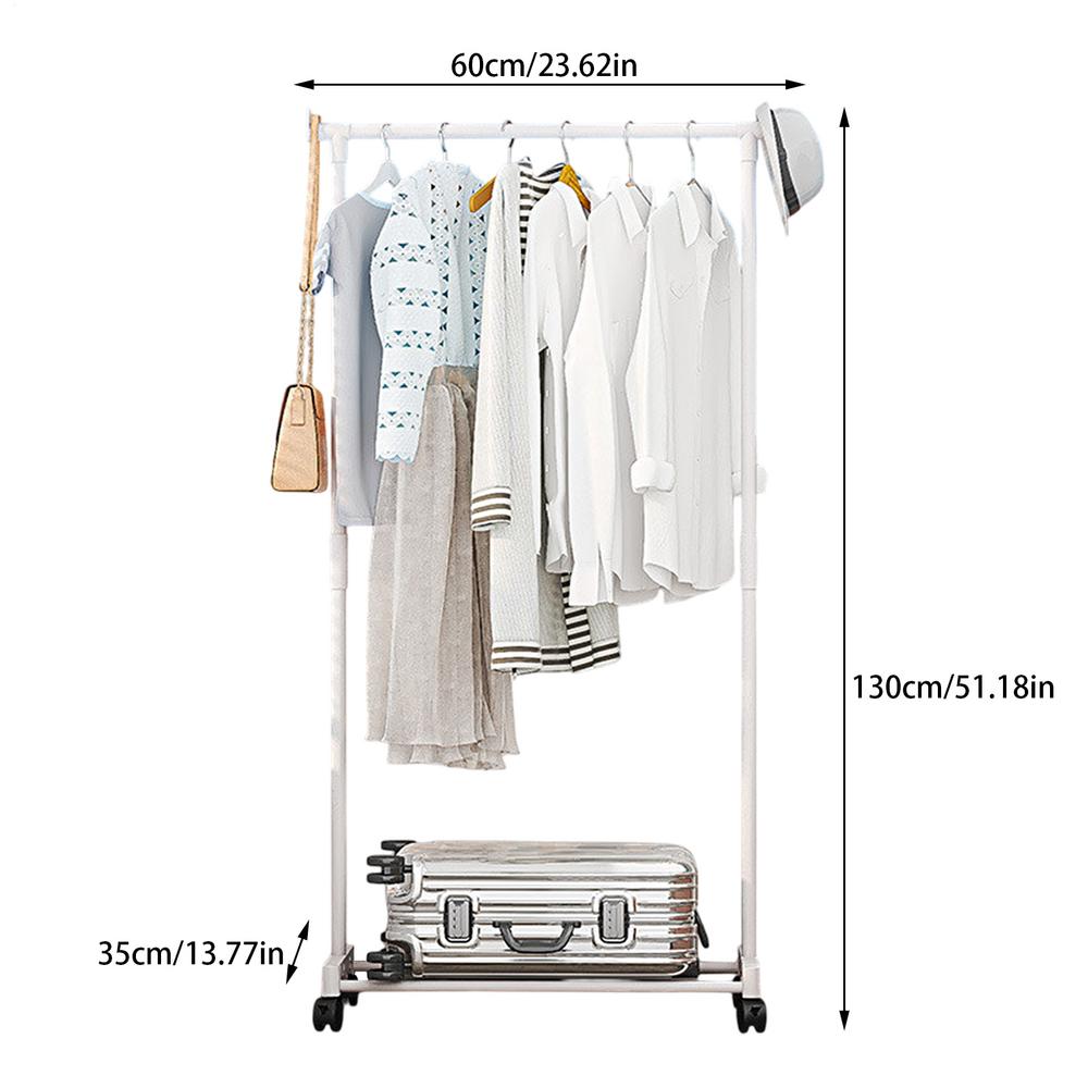 Double-Rod Clothes Rack Clothes Rack With Hooks Hanging Clothe Organizer For Bedroom Movable Bedroom Clothing Hanger With Wheels