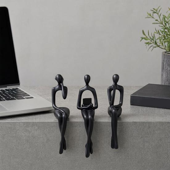huaqianguhh 3Pcs/Set Abstract Human Figurines, 3D Printed Modern Minimalist Art Sculpture, Artistic Sitting Figure Statues for Home Shelf Table