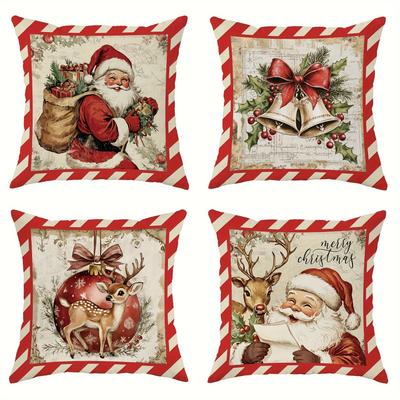 Christmas Pillowcases: Santa, Deer & Bell Designs for Festive Decor Sofa Room Cushion Cover Home Decoration New Year Gift