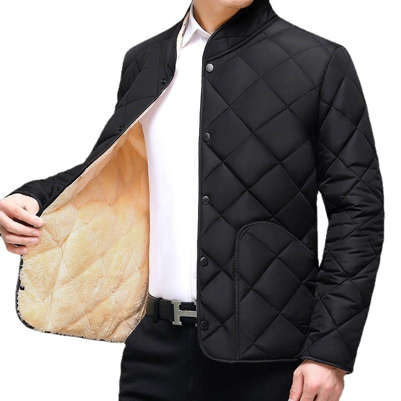 Men's Winter Clothing Thick Short Warm Jacket, Gentlemen's Slim Fit Plus Size Straight Hem Jacket