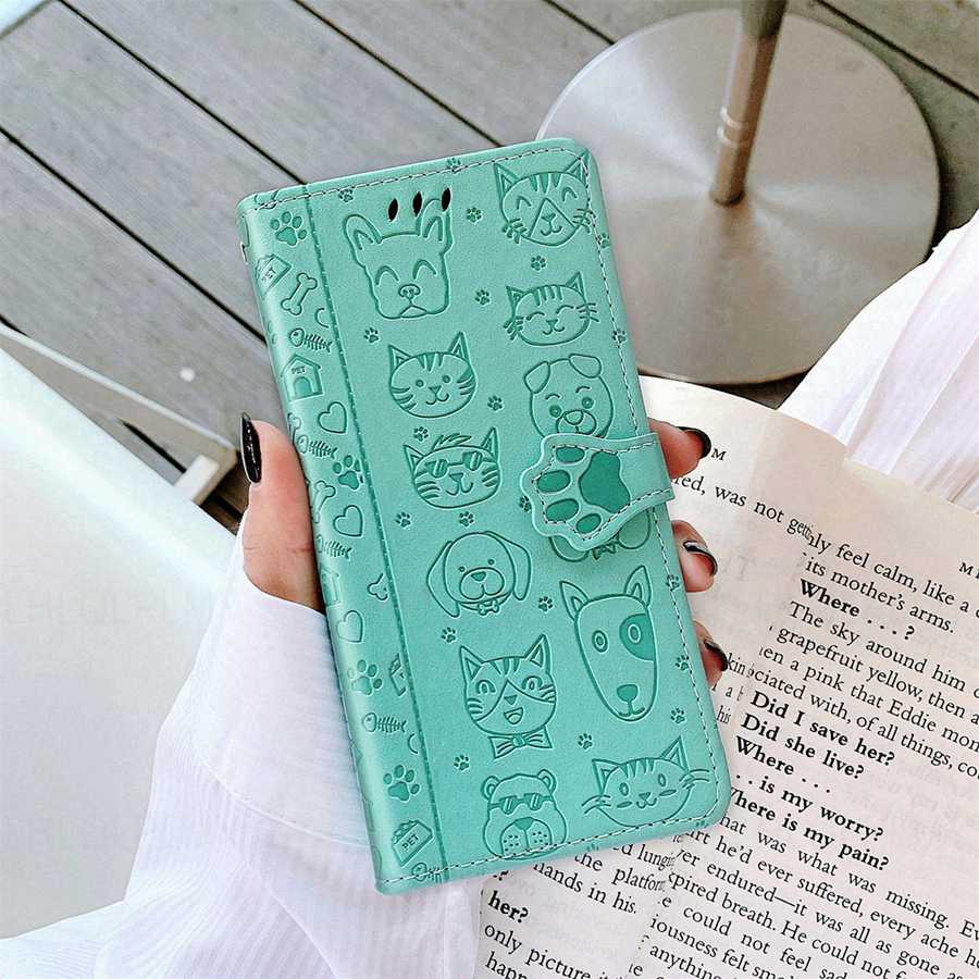 

Шкіряний чохол-книжка для Realme 14 Pro Plus OPPO A5 Reno 13 13F 5G Reno13 F з мотивом кота та собаки, обкладинка-гаманець OPPO A6 Pro 5G зелений