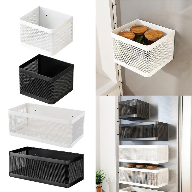 Magnetic Refrigerator Side Storage Basket Carbon Steel Condiments Storing Rack Convenient Metal Spices Bottle Holder