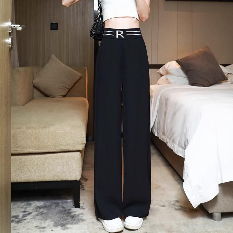 

2026 Plus Size Women s Black Wide-Leg Summer Pants - Fashionable, Casual, Slimming Straight-Leg Style XXL чёрный