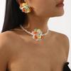 Kamelien-Perlen-Choker Retro Blume Perlenkette Elegante Kamelienkette Ohrringe für Hochzeitsparty Dating Urlaub