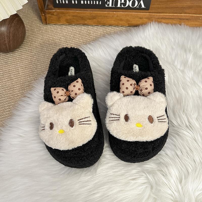 Cute Kitten Lady Plush Cotton Slippers 2025 Autumn and Winter New Home Wear Non-slip Soft-bottomed Cotton Slippers Women