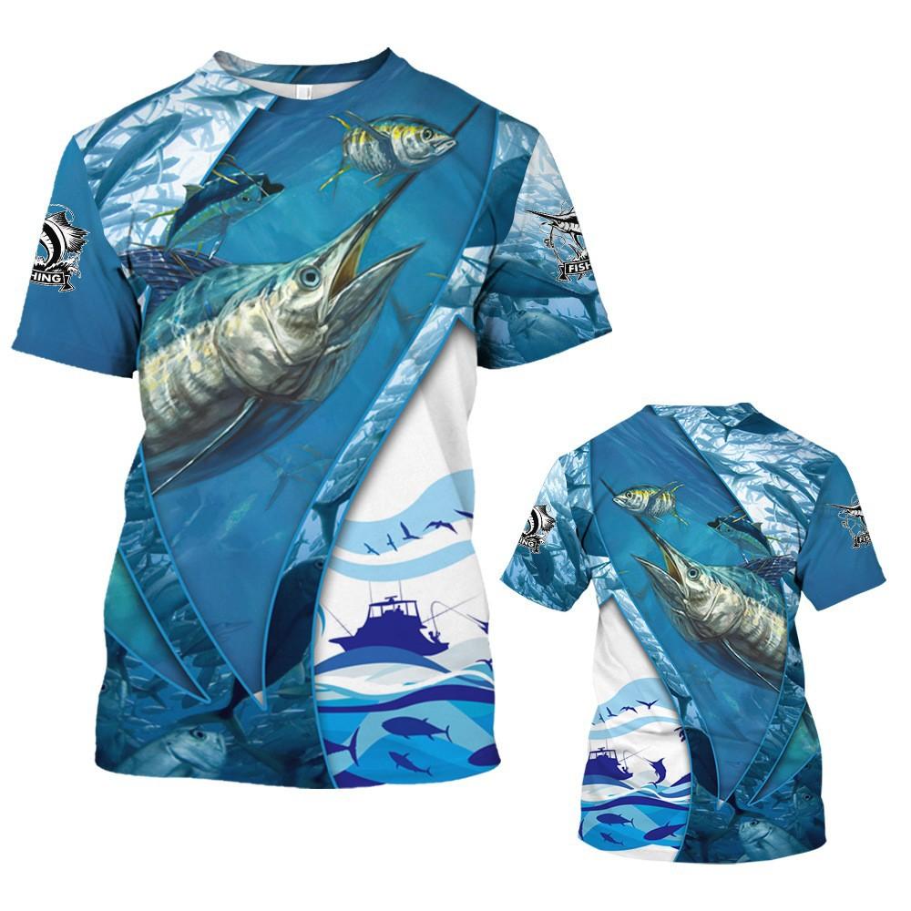 Summer Comfortable Big Fish Pattern Short Sleeved Fashionable 3D Digital Printed Loose Round Neck Men's T-shirt