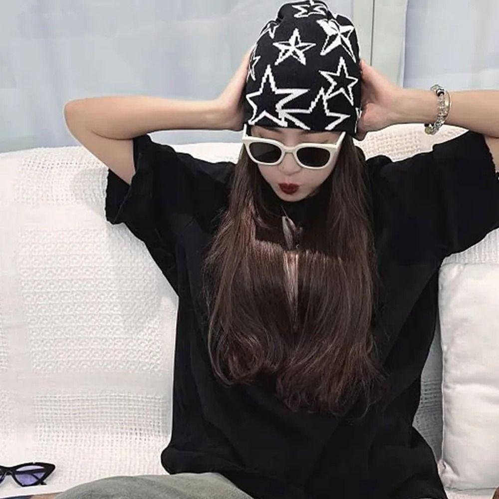 

Cashmere Pullover Cap Skullies Y2k Beanie Hat Personality Star Knitted Hat Party