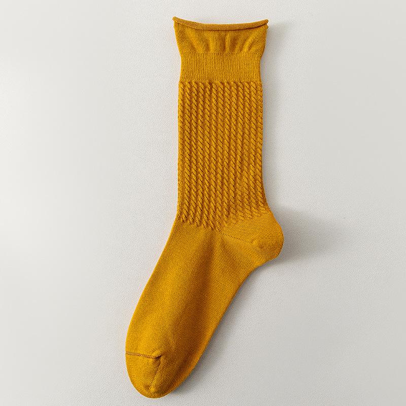 Women's Fall Striped Roll Edge Deodorizing Antibacterial Long Tube Stack Socks