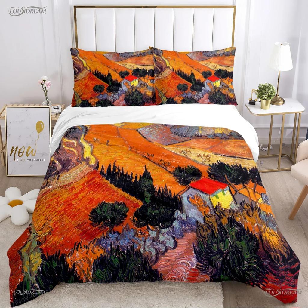 Van Gogh Kunst Niedlich Kawaii Bequemer Bettbezug Steppdecke Kissenbezug Bettwäscheset Kinder Schlafzimmer Dekoration Heimtextil