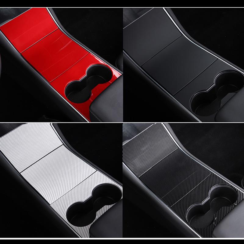 Tesla Center Console Carbon Fiber Interior Trim Kit: Sticker, Armrest Cover & Rear Seat Anti-Kick Panel