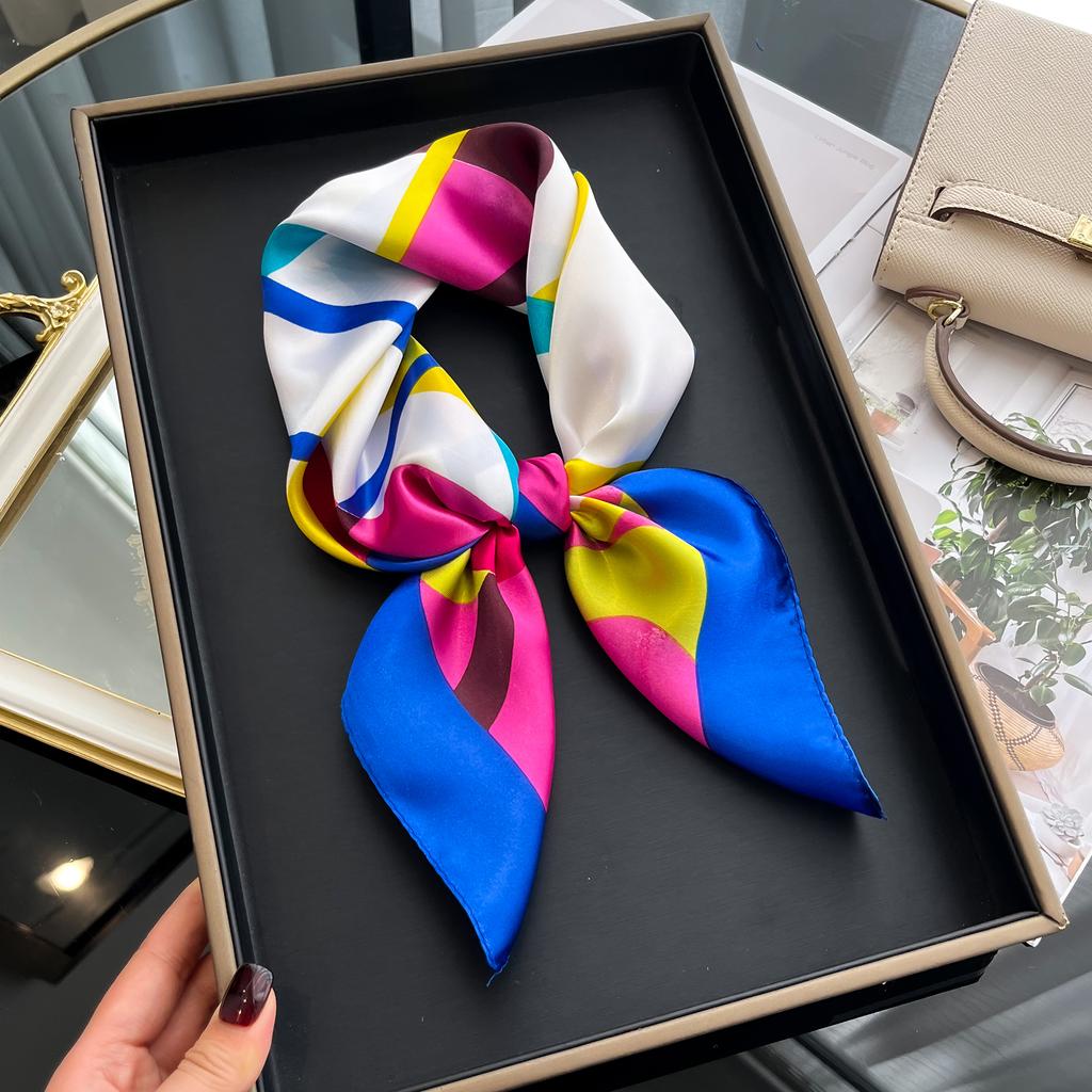 2025 New Luxury Square Silk Scarf for Women Hijab Hair Bands Neckerchief Female Satin Shawl Ribbon Headband Neck Fashion Bandana