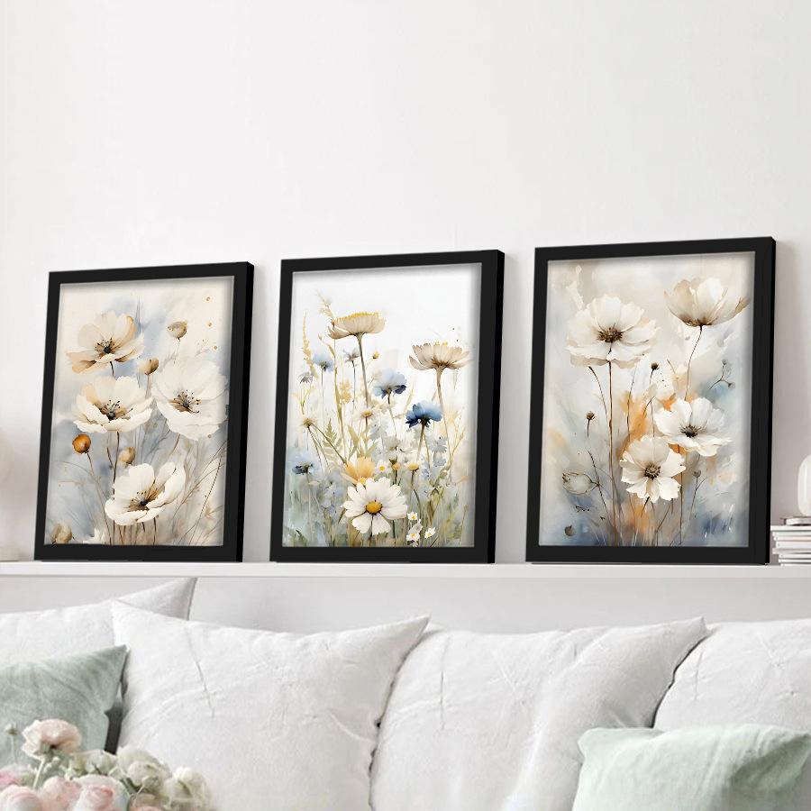 3pcs/set Flower Art Oil Painting Canvas with Wood Frame Draw Wall Decor Home Room Decorations