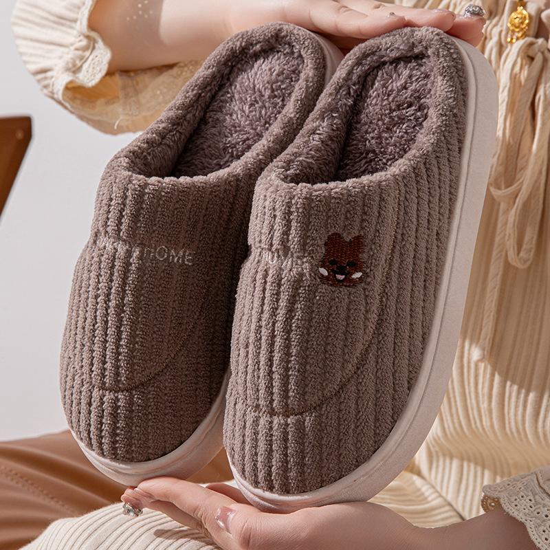 Cotton slippers women's autumn and winter couple home slippers indoor confinement shoes warm cotton shoes non-slip plush cotton drag men's winter
