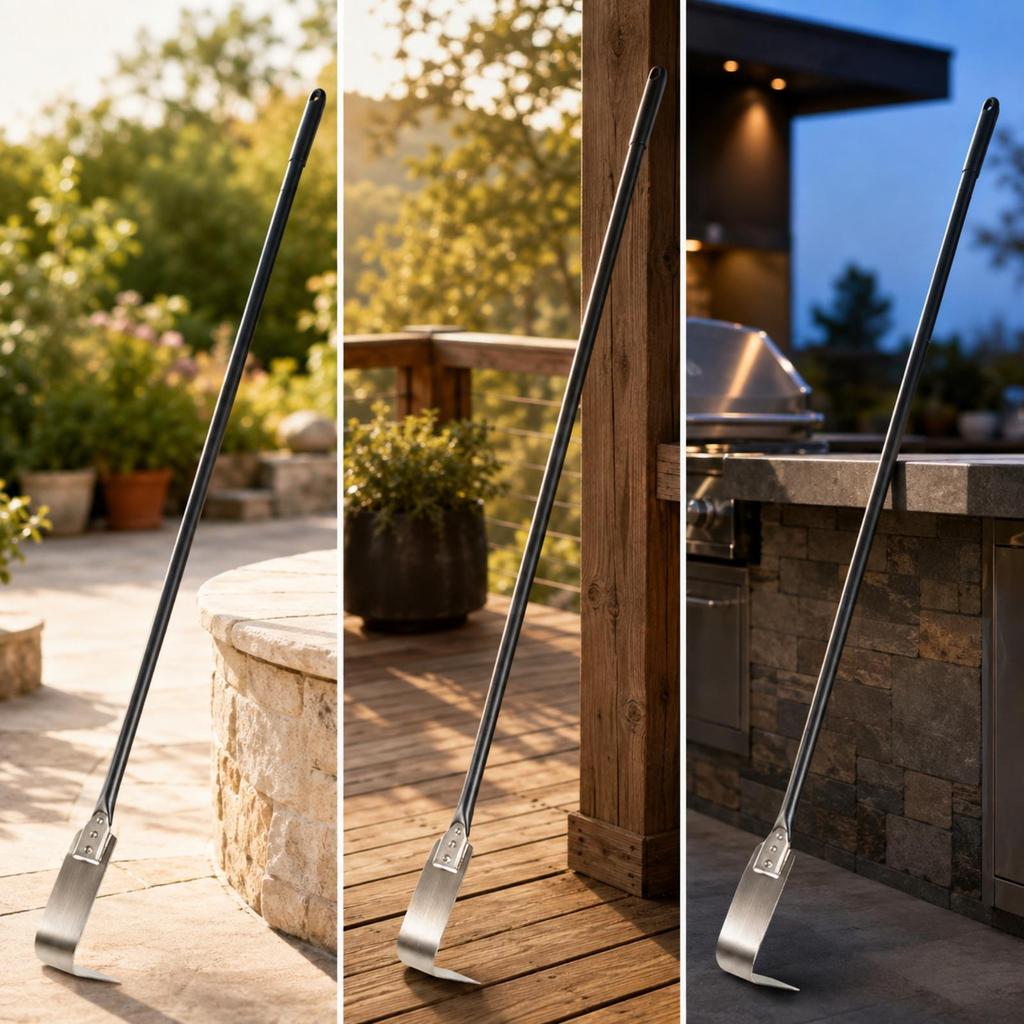 Tool Slip-Resistant Pizza Oven Ash Rake with Stainless Steel Head