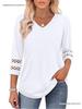2026 Women's Fashion Solid Color V-Neck Loose Three-Quarter Sleeve Round Neck Hollow-Out Casual Top