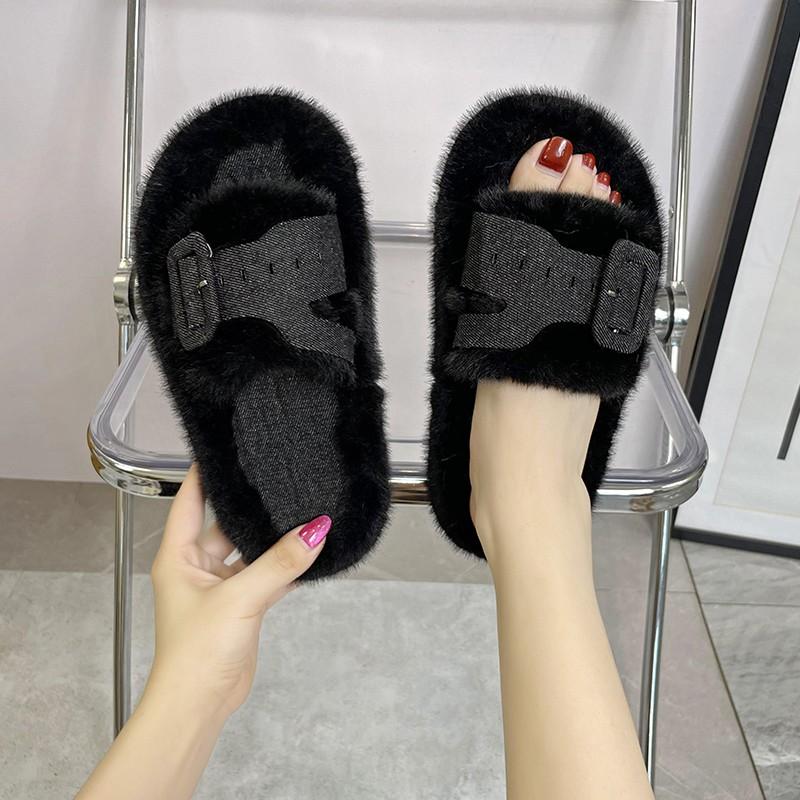 Fashion Internet Celebrity Platform Plush Slippers for Women's Outward Wear, New Velvet Cotton Mops for Autumn and Winter 2025