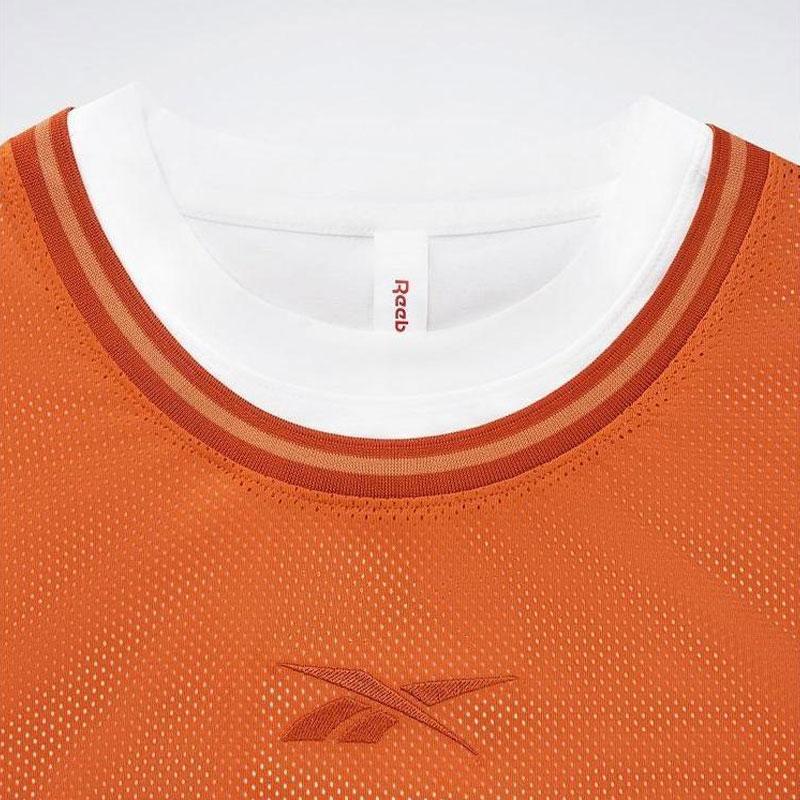 Reebok Hoop 2 In 1 Vest Color Block Knitted Short Sleeve T-Shirt Unisex Tops Orange 23RCS423UGJ1