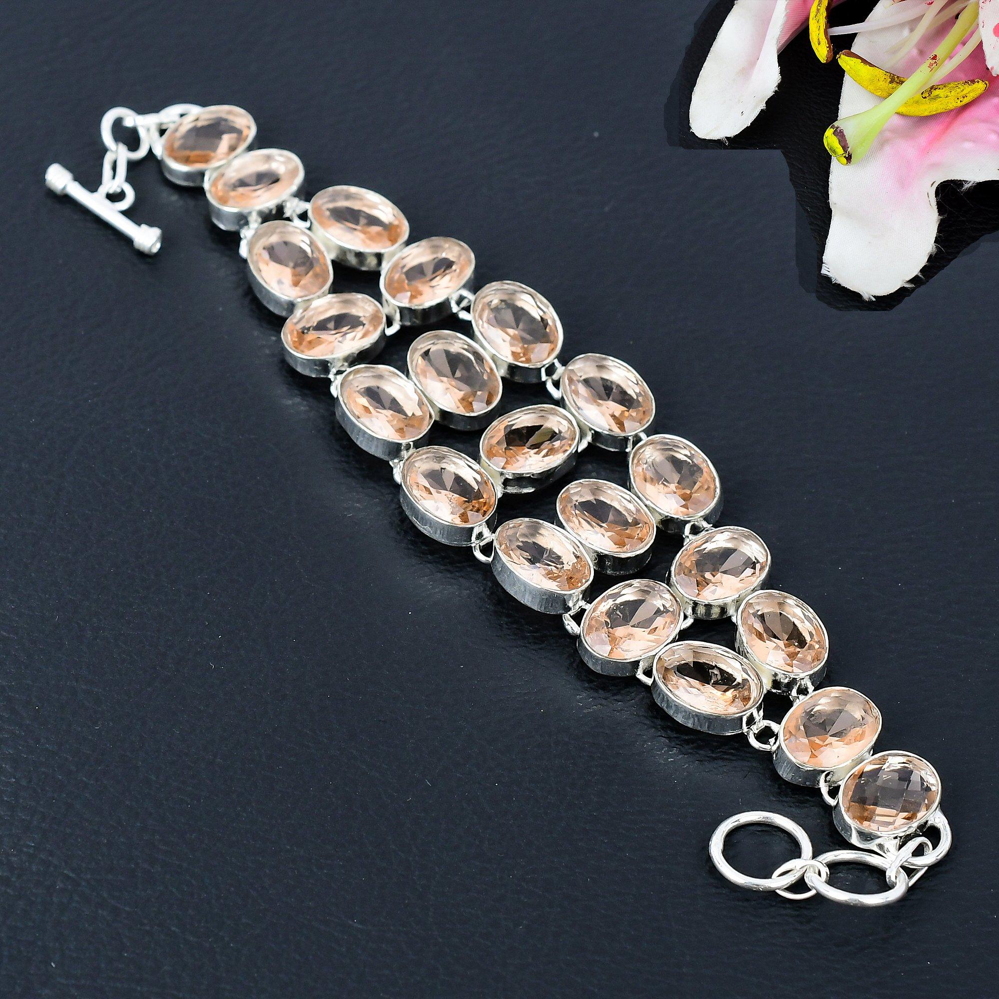 

Morganite Gemstone Handmade 925 Sterling Silver Bracelet 7-8 KG-381
