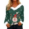 Women's T Shirt Tee Christmas Shirt Long Sleeve Party Christmas Print Fleece Collar V Neck Top