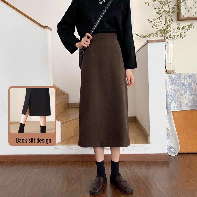 

Универсальная шерстяная черная юбка миди с высокой талией на весну и осень 2024 года - Приталенный А-силуэт, облегающий дизайн L (Recommended 105-115 jin)