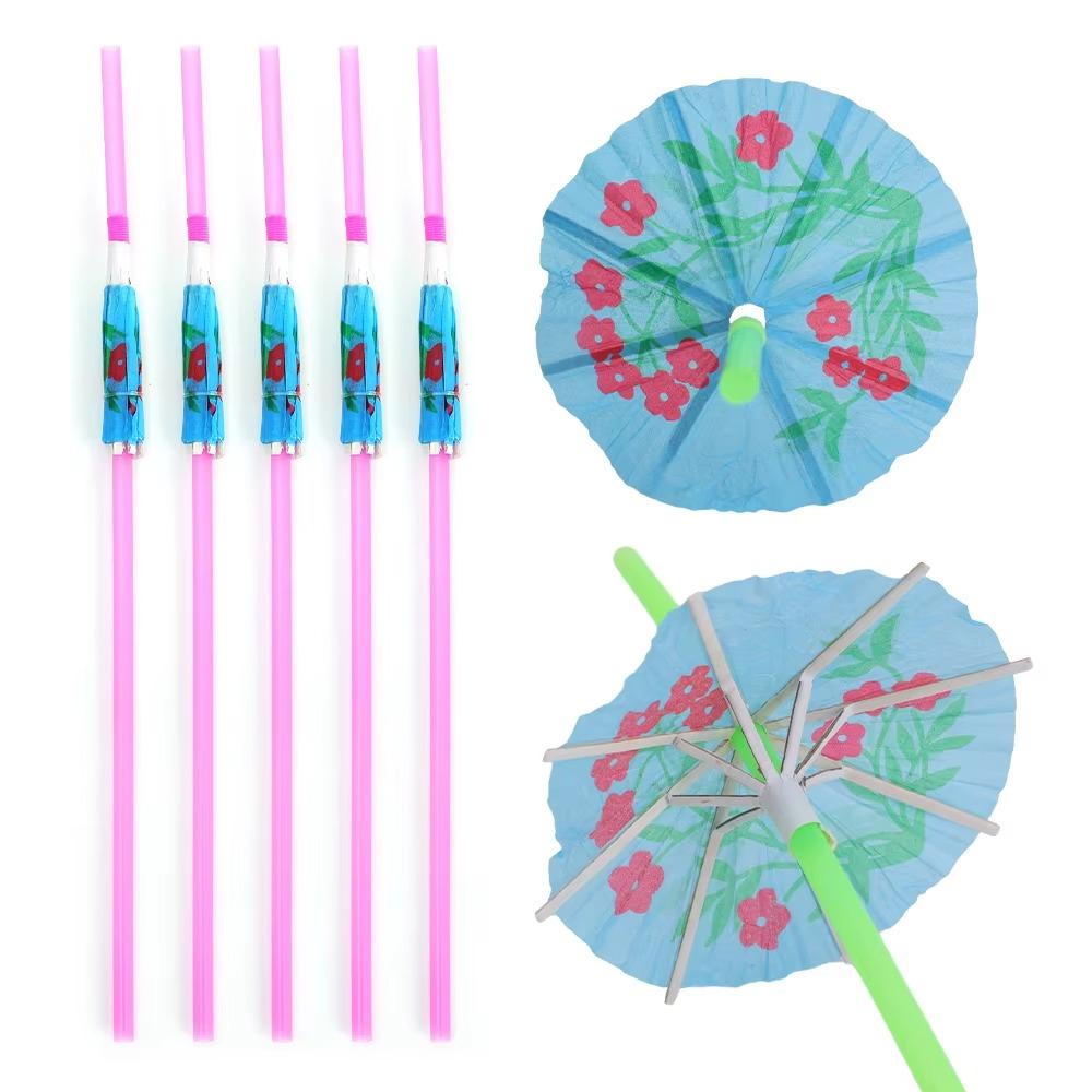 100pcs Mixed Color Hawaiian Party Drink Straws Plastic Parasol Drinking Straws  Beach