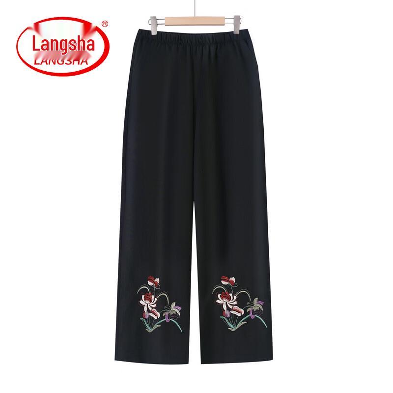 LangSha Mothers Floral Embroidered High-Waist Pants XL