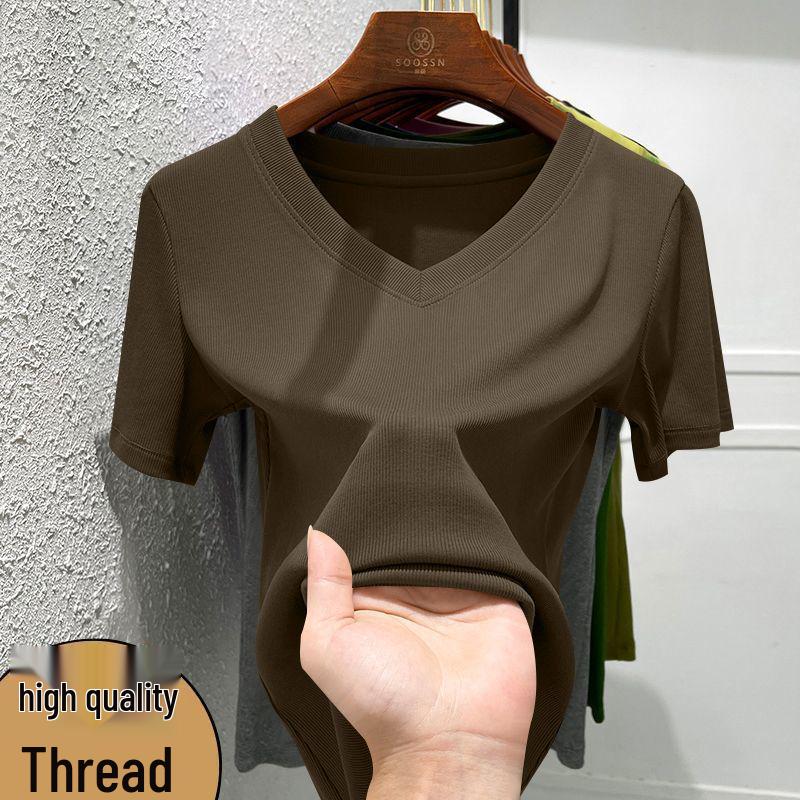 Elegante Camiseta Fina de Mujer con Cuello en V - Versátil Capa Base de Verano